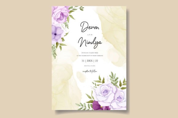 Beautiful Wedding Card Purple Flowers
