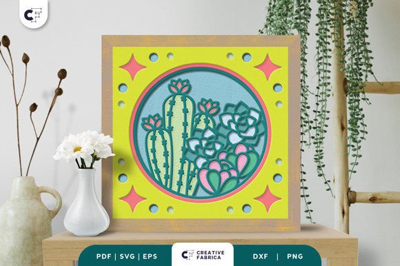 Cacti and Succulent 3D Shadow Box SVG