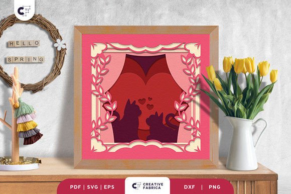Cat on a Floral Window 3D Shadow Box SVG