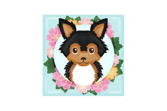Chorkie Dog, Black Tan - Floral Portrait