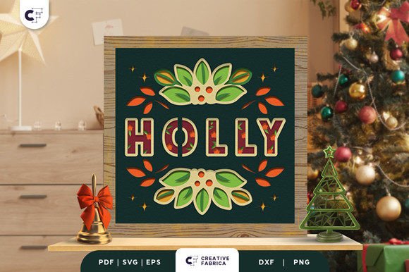 Christmas Holly Shadow Box SVG