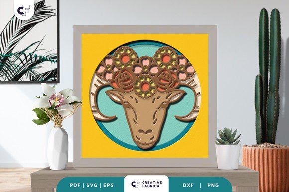 Floral Animal Head 3D Paper Cut SVG
