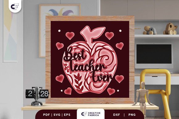 Floral Apple Teacher 3D Light Box SVG