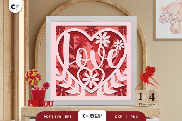 Floral Heart Shape 3D Shadow Box