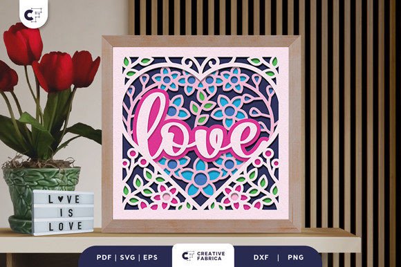 Floral Heart Shape 3D Shadow Box SVG