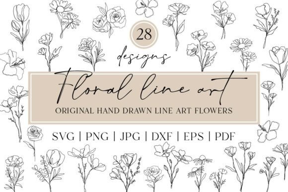 Floral Line Art Bundle Wildflower Set