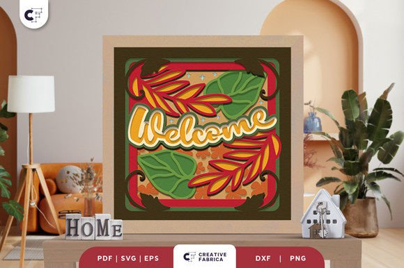 Floral Welcome Home 3D Light Box SVG
