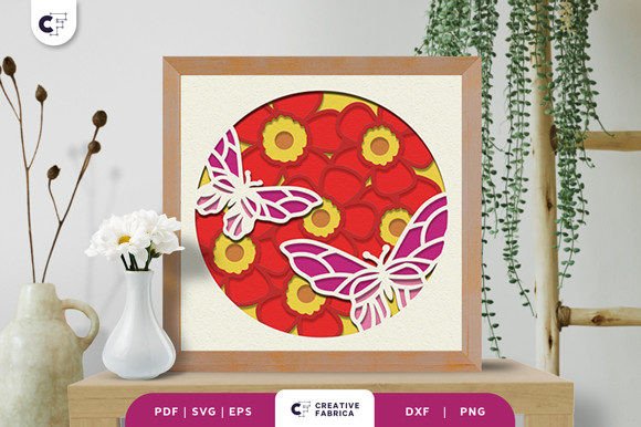 Flower and Butterflies 3D Light Box SVG