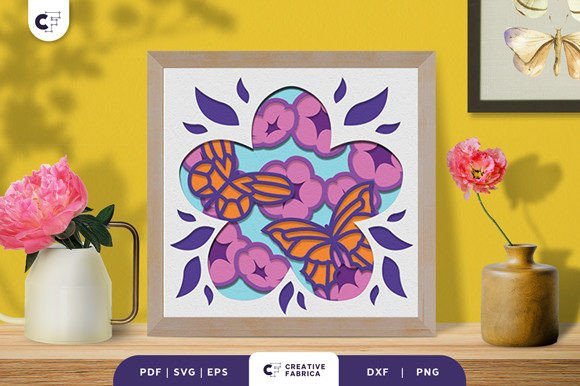 Flower and Butterflies 3D Shadow Box