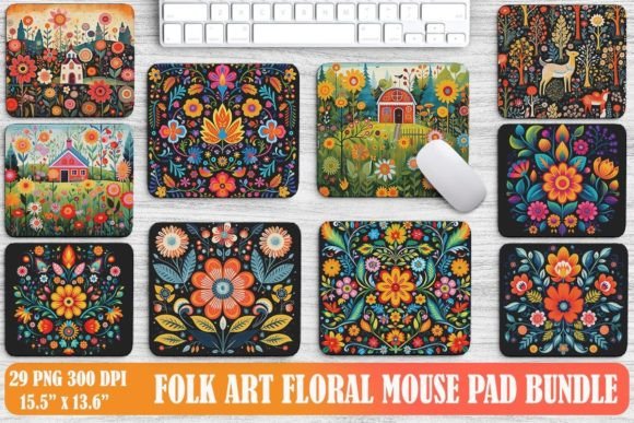 Folk Art Floral Mouse Pad Backgrounds Bundle