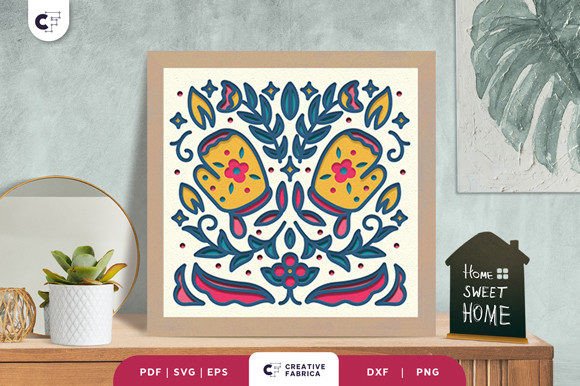 Folk Art Oven Mitt 3D Shadow Box