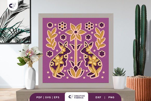 Folk Rabbit 3D Shadow Box SVG