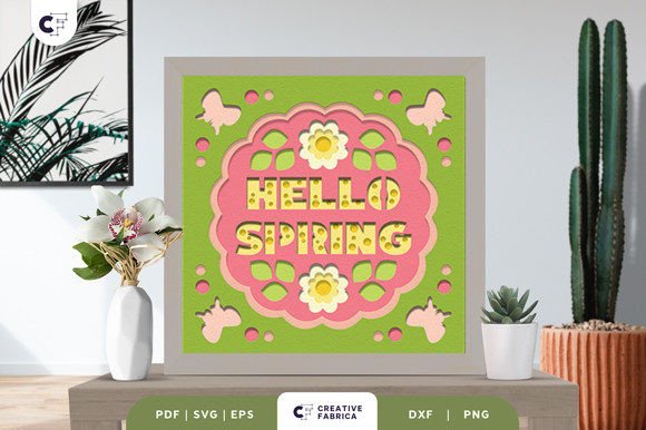 Hello Spring 3D Shadow Box Paper Cut SVG