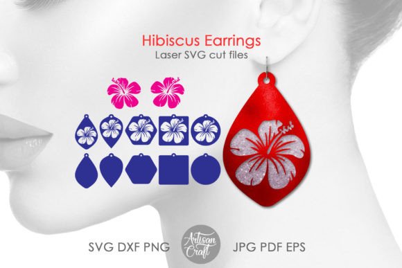 Hibiscus Earrings SVG, Floral Earrings