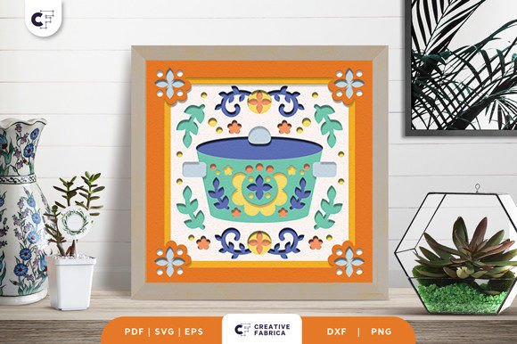 Kitchenware Folk 3D Shadow Box SVG