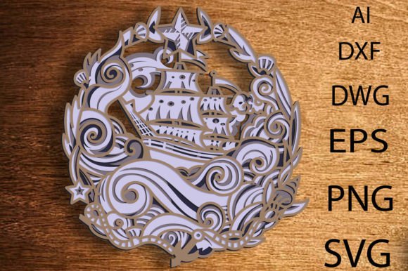 Pirate Ship with Mandala Sail and Floral