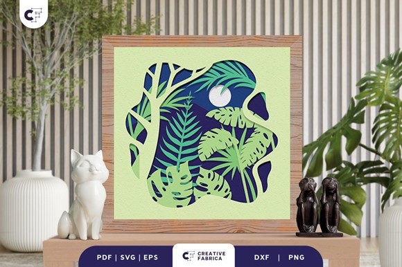 Tropical Jungle Landscape Shadow Box SVG